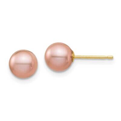6-7mm Pink Round Freshwater Cultured Pearl Stud Post Earrings 14k Gold SE2928 by Madi K, MPN: SE292…