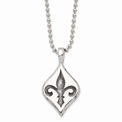 Polished Fleur de lis Necklace Stainless Steel Antiqued SRN1050-22 by Chisel, MPN: SRN1050-22, 1911…