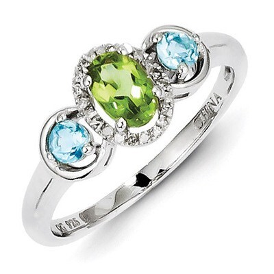 Peridot Blue Topaz Diamond Ring Sterling Silver QR5810, MPN: QR5810, 883957491943