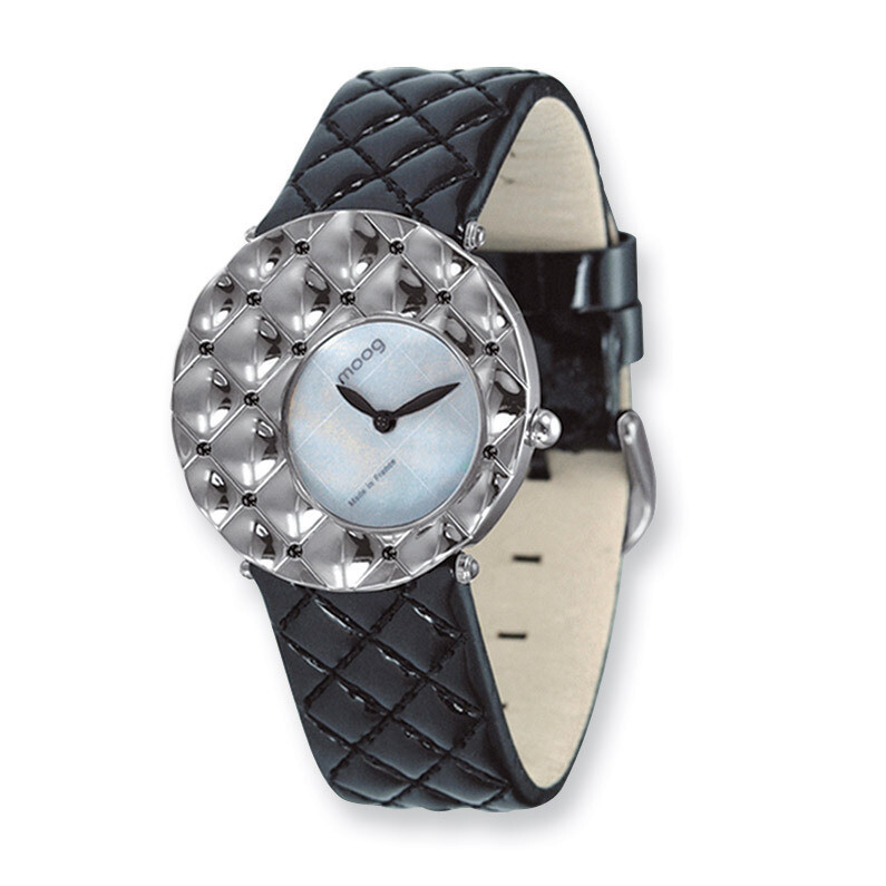 Moog Fascination White Dial Black Quilted Patent Strap Watch