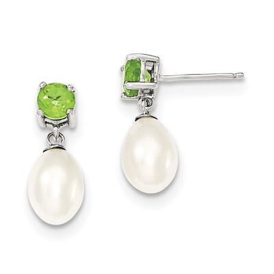 Peridot &amp; 7-8mm Freshwater Cultured Pearl Teardrop Earrings Sterling Silver QE12793, MPN: QE12793, …