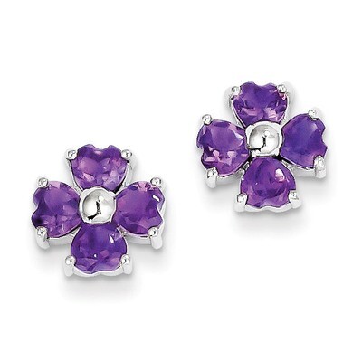 Amethyst Flower Post Earrings Sterling Silver Rhodium QDX367, MPN: QDX367, 883957313986