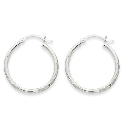 Satin &amp; Diamond-cut 2mm Round Hoop Earrings 14k White Gold TC197, MPN: TC197, 883957288741