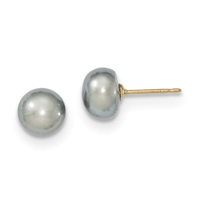7-8mm Grey Button Cultured Pearl Stud Earrings 14k Gold X70BG, MPN: X70BG, 191101433245