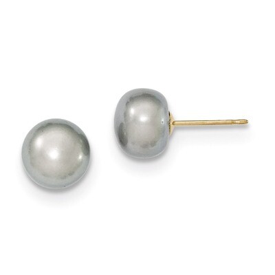 8-9mm Grey Button Cultured Pearl Stud Earrings 14k Gold X80BG, MPN: X80BG, 191101433320