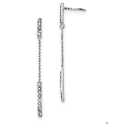 CZ Diamond Dangle Post Earrings Sterling Silver QE13753, MPN: QE13753, 886774083360