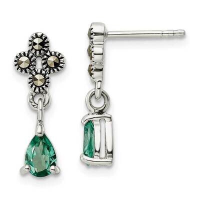 Marcasite &amp; Lab Created Green Quartz Earrings Sterling Silver Antiqued QE16175, MPN: QE16175, 19690…