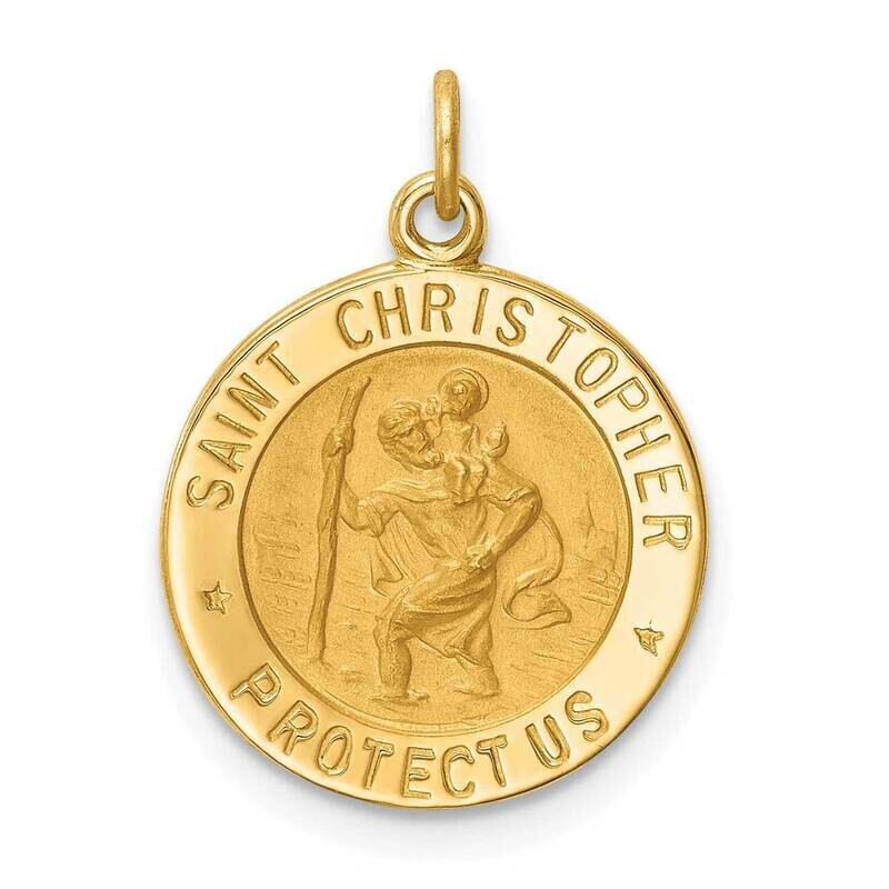 Small Round St. Christopher Medal 14k Gold Solid Polished Satin XR1790