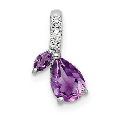 .69Am Wt Amethyst &amp; White Topaz Pendant Sterling Silver Rhodium-Plated QP5708AM, MPN: QP5708AM,