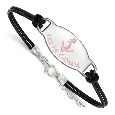 Delta Gamma Enameled Oval Black Leather Bracelet - Sterling Silver SS018DG-BK-7, MPN: SS018DG-BK-7,…