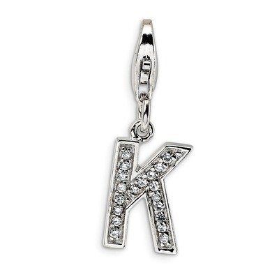 Letter K Charm Sterling Silver Synthetic Diamond QCC105K by Amore La Vita, MPN: QCC105K, 8839573303…