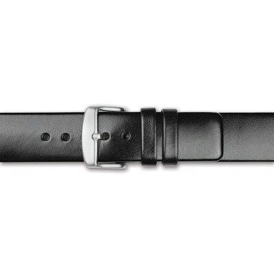 20mm Black Italian Calfskin Square End Silver-tone Buckle Watch Band  BAW352-20, MPN: BAW352-20,