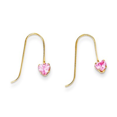 Pink Synthetic Diamond Heart Dangle Earrings - 14k Gold SE2123 by Madi K, MPN: SE2123, 886774983929