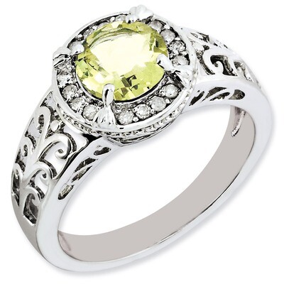 Lemon Quartz Ring Sterling Silver Diamond QR3070LQ, MPN: QR3070LQ, 883957403694