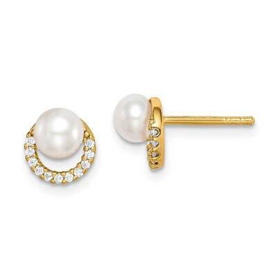 Freshwater Cultured Pearl &amp; CZ Diamond Earrings Sterling Silver Gold-tone QE15296, MPN: QE15296, 88…