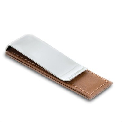 Brown Leather Chrome-plated Money Clip Engravable GM18384, MPN: GM18384, 797140585053