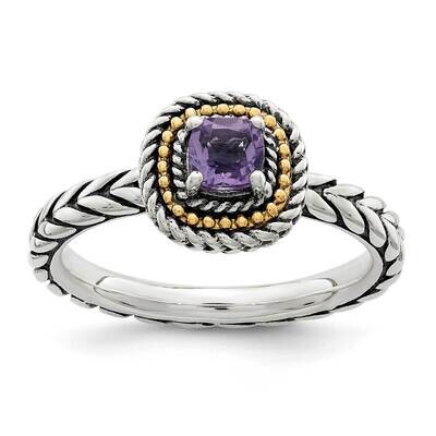 Amethyst Square Ring Sterling Silver with 14k Gold Accent QTC1572, MPN: QTC1572, 883957620107