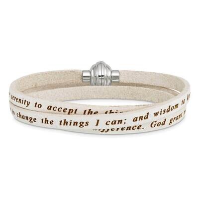 Serenity Prayer White Leather Wrap Bracelet Stainless Steel BF3226-LG, MPN: BF3226-LG, 883957332000