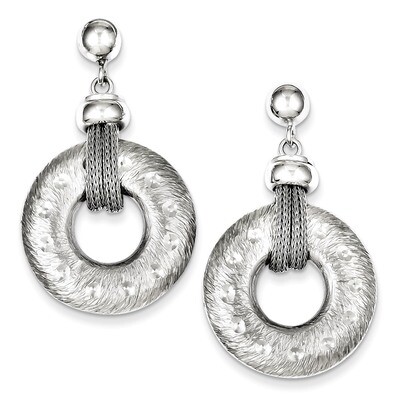 Polished Circle Post Dangle Earrings Textured Sterling Silver QE8064, MPN: QE8064, 191101189890