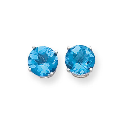8mm Blue Topaz Checker Earrings 14k White Gold XE75WBC, MPN: XE75WBC, 883957098944