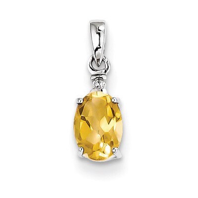 Citrine Oval Pendant Sterling Silver Rhodium-plated Diamond QP3054CI, MPN: QP3054CI, 883957436029