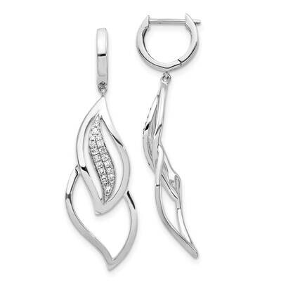 Hinged Hoop Leaf Design Dangle Earrings 14k White Gold Diamond EM5560-025-WA, MPN: EM5560-025-WA, 8…