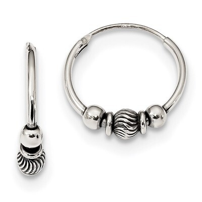 Beaded Endless Hoop Earrings Sterling Silver Antiqued QE13297, MPN: QE13297, 191101232909