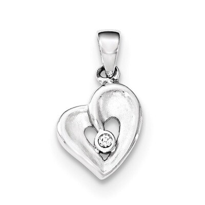 Polished &amp; Satin CZ Open Heart Pendant Sterling Silver QP4121