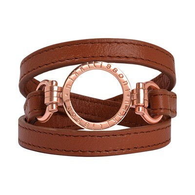 Nikki Lissoni Brown Leather Wrap Bracelet with A Small Rose Gold-Plated Pendant Size Extra Small BB…