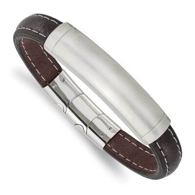 Dark Brown Leather with .5 Inch Extender 8 Inch Id Bracelet Stainless Steel Brushed SRB3020-8, MPN:…