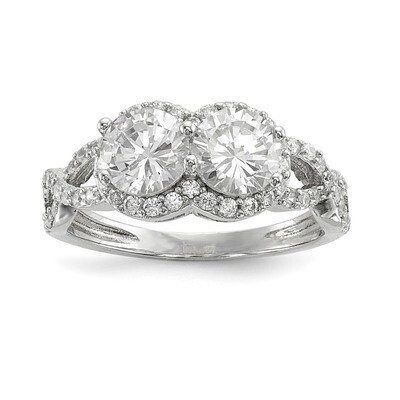 CZ Diamond Two Stone Halo Ring Sterling Silver Rhodium-plated QR6711, MPN: QR6711, 883957769370