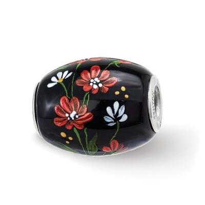 Ebony Bouquet Large Fenton Glass Bead Sterling Silver Hand Painted QRS3888, MPN: QRS3888, 197276587…