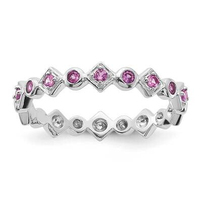 Sterling Silver Polished Created Pink Sapphire Ring RLS6652/CRPKSA-SSA-7