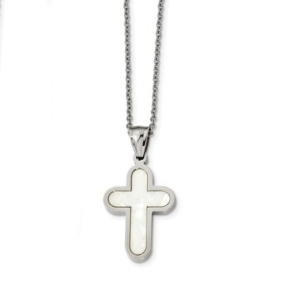 Mother Of Pearl Cross 22 inch Necklace Stainless Steel Polished SRN2451-22 by Chisel, MPN: SRN2451-…