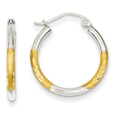 2mm Satin &amp; Diamond-cut Hoop Earrings 14K Gold &amp; Rhodium TF315, MPN: TF315, 883957291246