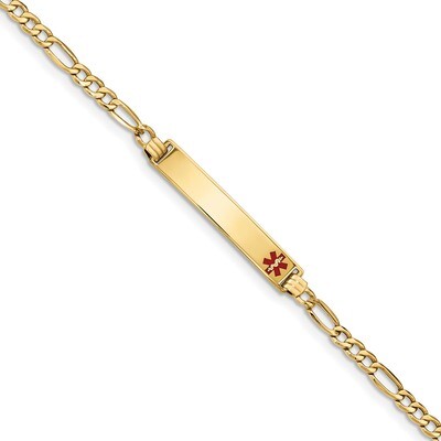 7 Inch Medical Polished Red Enamel ID with Semi-Solid Figaro Bracelet 14k Gold XM571FR-7, MPN: XM57…