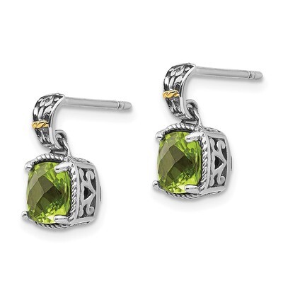 Peridot Dangle Post Earrings Sterling Silver &amp; 14k Gold QTC1462, MPN: QTC1462, 886774378381