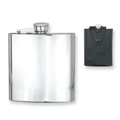 Black Leather Case Polished 6Oz Hip Flask Stainless Steel GL2437