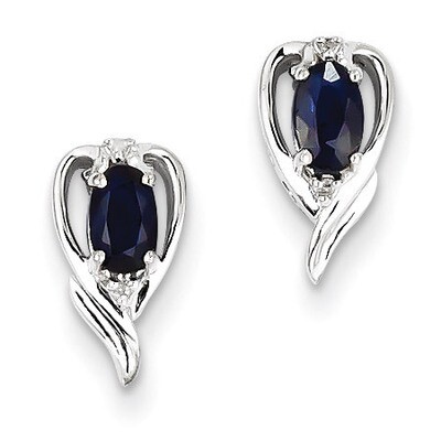 Sapphire Post Earrings Sterling Silver Rhodium-plated Diamond QE9961S, MPN: QE9961S, 883957460932