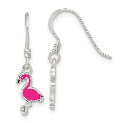 Hot Pink Enamel Flamingo Dangle Earrings Sterling Silver QE16622, MPN: QE16622, 196904165577