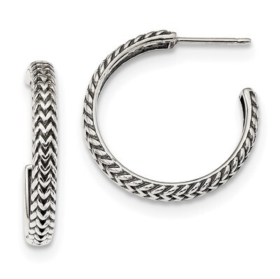 Large Zig Zag Hoop Earrings Sterling Silver Antiqued QE13307, MPN: QE13307, 191101232367