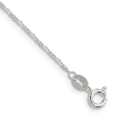 1.2mm Figaro Chain Anklet 10 Inch Sterling Silver QFG035-10, MPN: QFG035-10, 196904161012