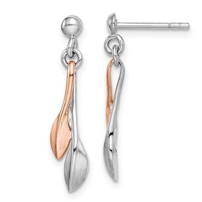 Rose Gold-plated Leaf Post Dangle Earrings Sterling Silver Rhodium-plated QE15405, MPN: QE15405, 88…