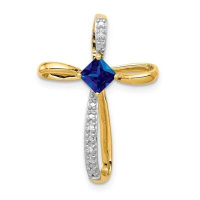 Lab Created Sapp and Diamond Cross Pendant 14k Gold Rhodium Plated PM5278-CSA-001-YA, MPN: PM5278-C…