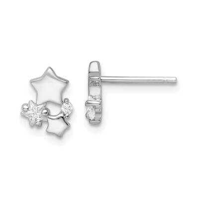 CZ Diamond Star Post Earrings Sterling Silver Rhodium-Plated Polished QE16192, MPN: QE16192, 196904…