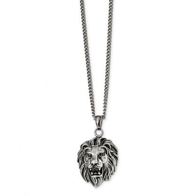 Lion Head 24 inch Necklace Stainless Steel Antiqued and Polished SRN2383-24 by Chisel, MPN: SRN2383…