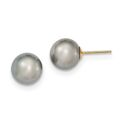 9-10mm Grey Round Cultured Pearl Stud Earrings 14k Gold X90PG, MPN: X90PG, 191101433443