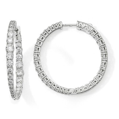 Graduated CZ In &amp; Out Round Hoop Earrings Sterling Silver Rhodium-plated QE13012, MPN: QE13012, 883…
