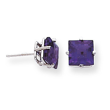 7mm Princess Cut Amethyst Earrings 14k White Gold XE63WAM, MPN: XE63WAM, 883957094601