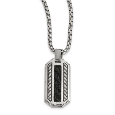 Edward Mirell Stainless Steel Black Carbon Fiber Dog Tag Pendant Necklace by Edward Mirell, MPN: EM…